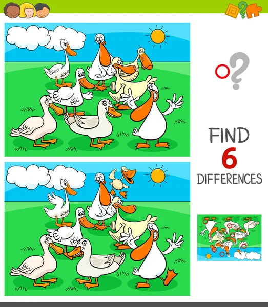 Jeu de différences avec des canards personnages animaux — Image vectorielle