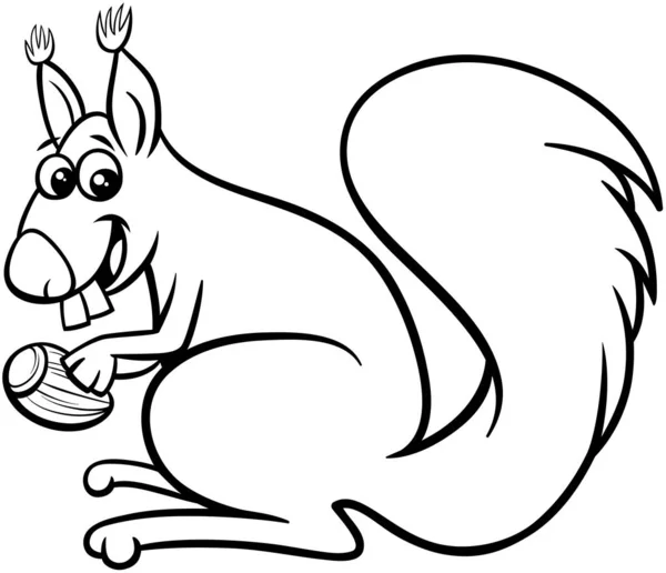 Esquilo com bolota desenhos animados página para colorir — Vetor de Stock