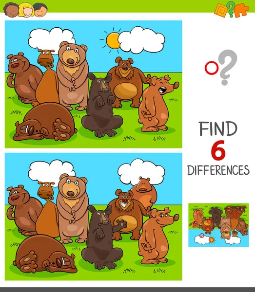 Ayılar hayvan karakterleri ile farklılıklar oyunu — Stok Vektör
