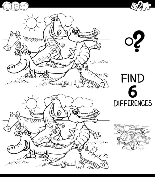 Diferenças livro de cores com personagens de crocodilos —  Vetores de Stock
