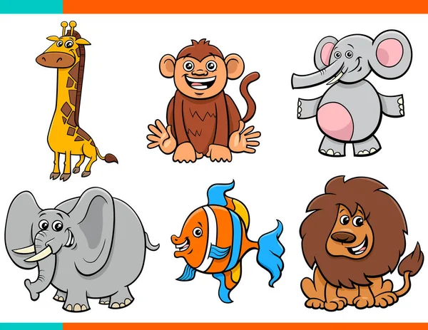 Set of cartoon funny animal characters — Stock Vector