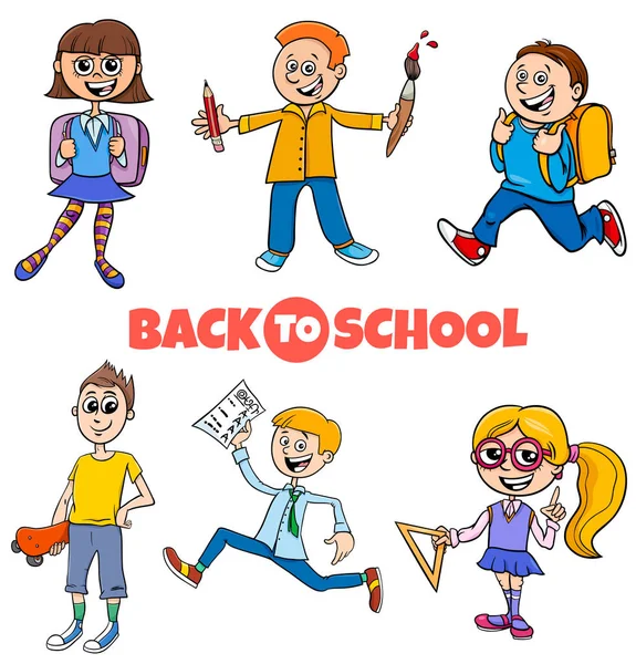 Students children back to school cartoon illustration — Stock Vector