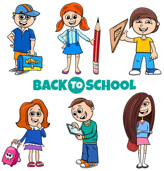 Niños volver a la escuela ilustración de dibujos animados conjunto — Vector de stock