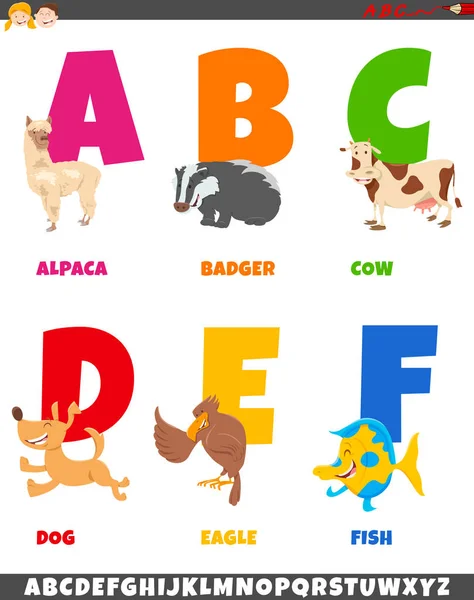 Cartoon alphabet collection with animal characters — Stock Vector