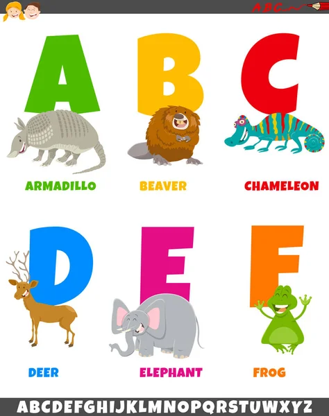 Alphabet de dessin animé avec des caractères animaux — Image vectorielle