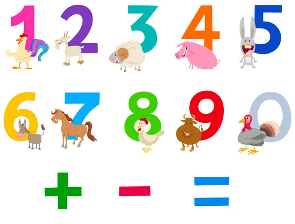 Numbers set with cute farm animals — Stock Vector