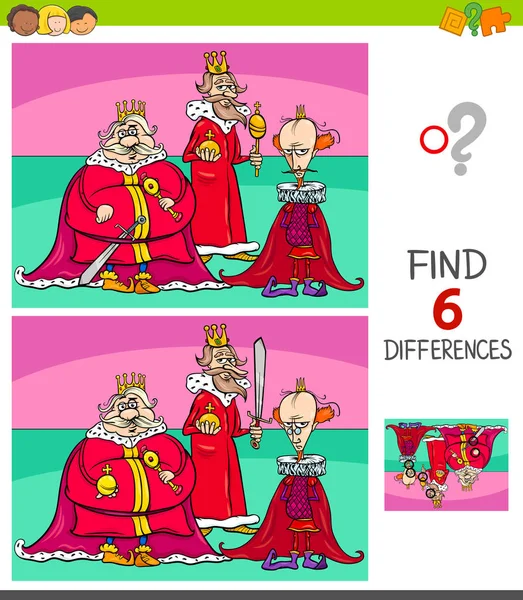 Differences game with kings fantasy characters — Stock Vector
