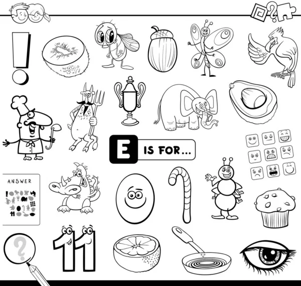 E 用于教育任务着色书 — 图库矢量图片