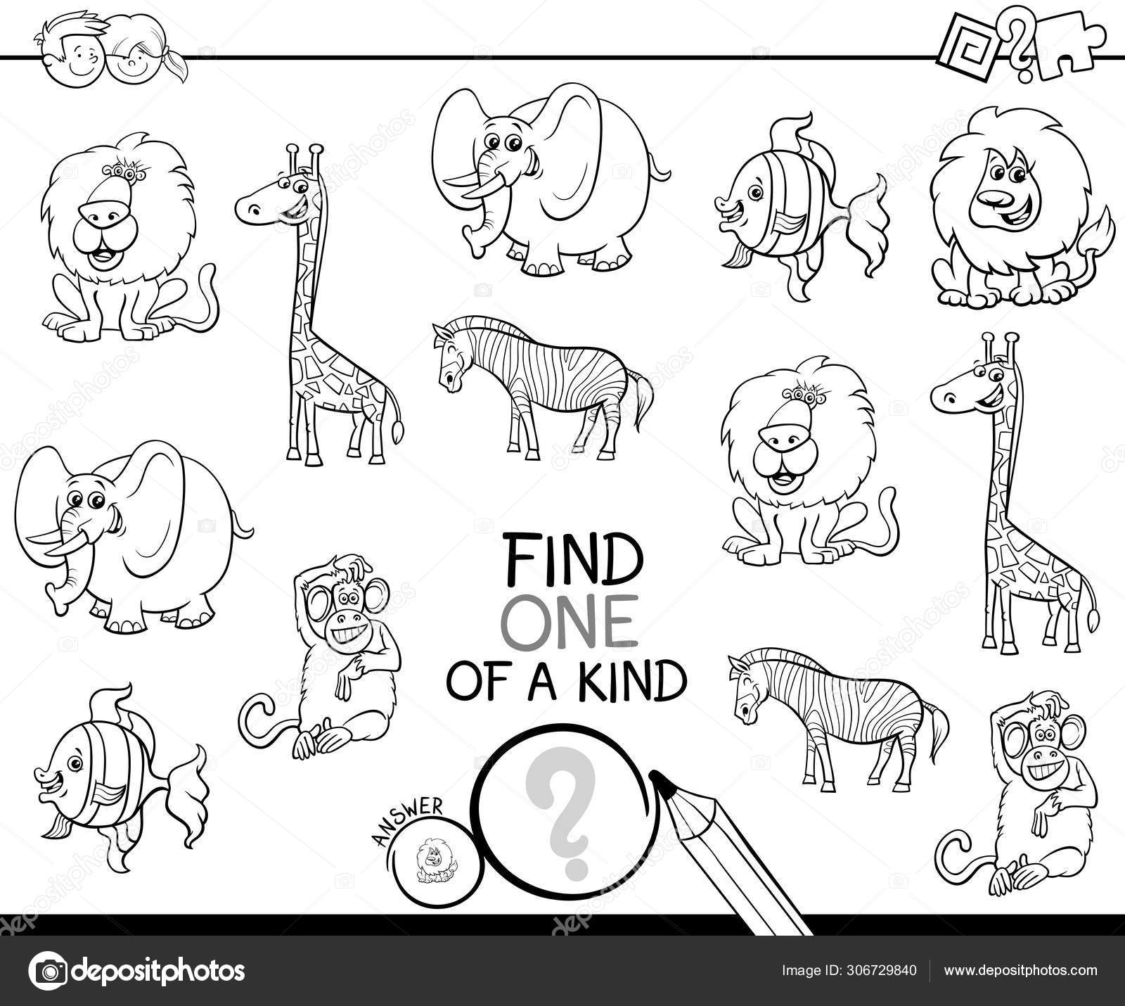 Download One Of A Kind Game With Wild Animals Color Book Vector Image By C Izakowski Vector Stock 306729840