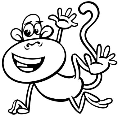 mutlu maymun hayvan karakter karikatür boyama kitabı