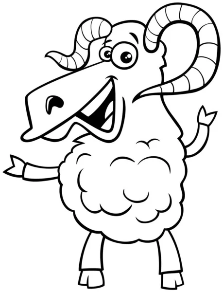 Ram farm animal character coloring book — Stock Vector