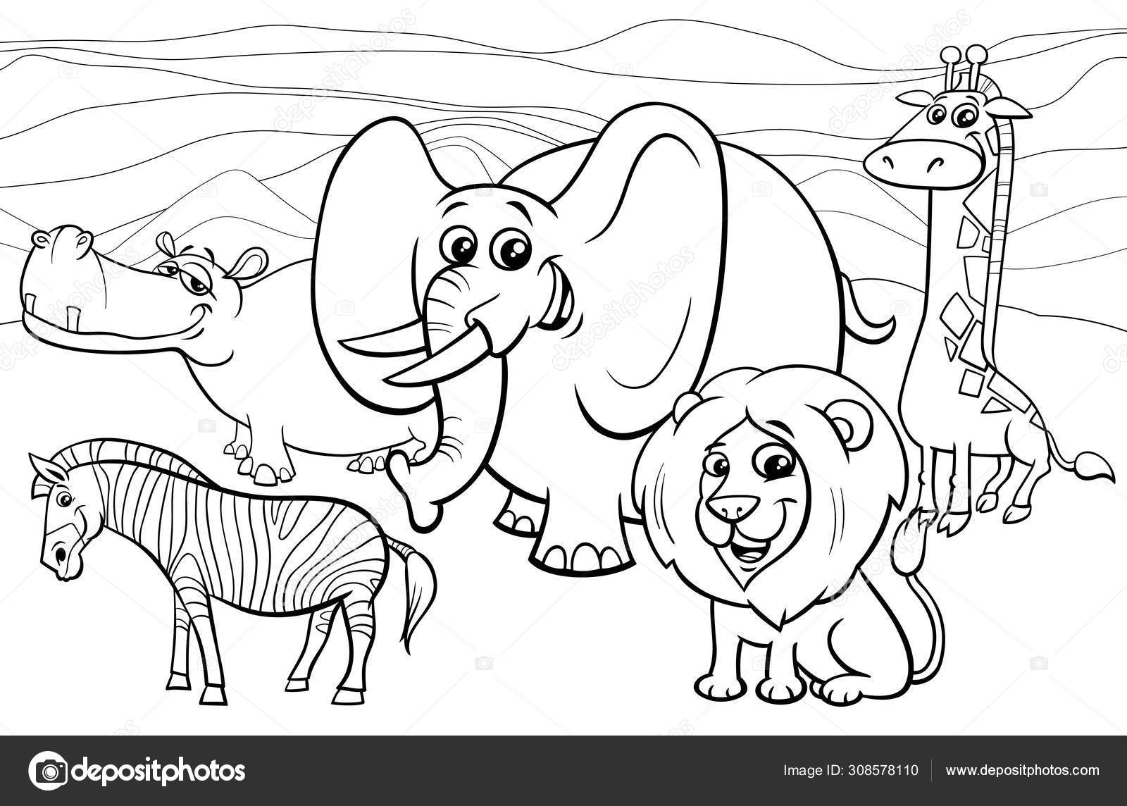 desenhos animados animais africanos definir a página do livro para colorir  3275609 Vetor no Vecteezy