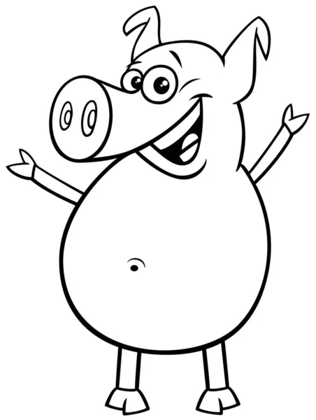 Glückliches Comic-Schwein Zeichentrickfigur Farbbuch — Stockvektor