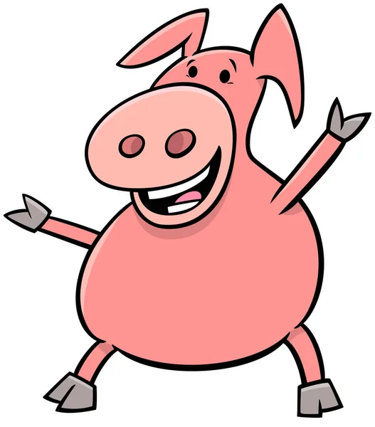 Glücklich Schwein Tier Charakter Cartoon-Illustration — Stockvektor