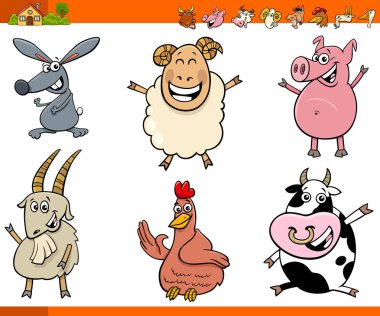 mutlu çiftlik hayvan çizgi film karakterleri seti