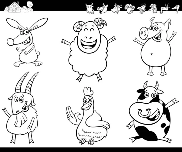 Caricature ferme animaux collection livre de couleurs — Image vectorielle