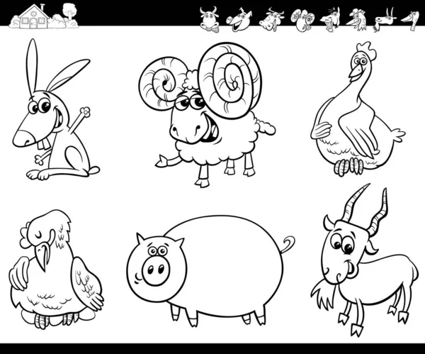 Cartoon fazenda animais coleção livro de cores — Vetor de Stock