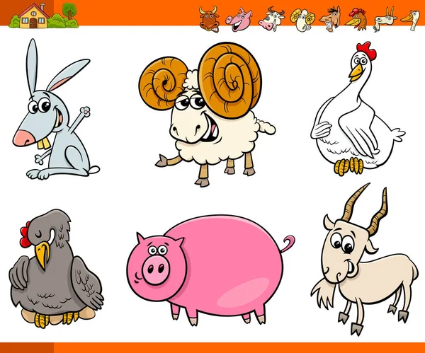 Bonito fazenda animal cartoon personagens conjunto — Vetor de Stock