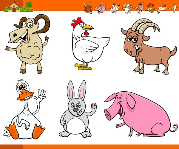 Engraçado fazenda animal cartoon personagens conjunto — Vetor de Stock