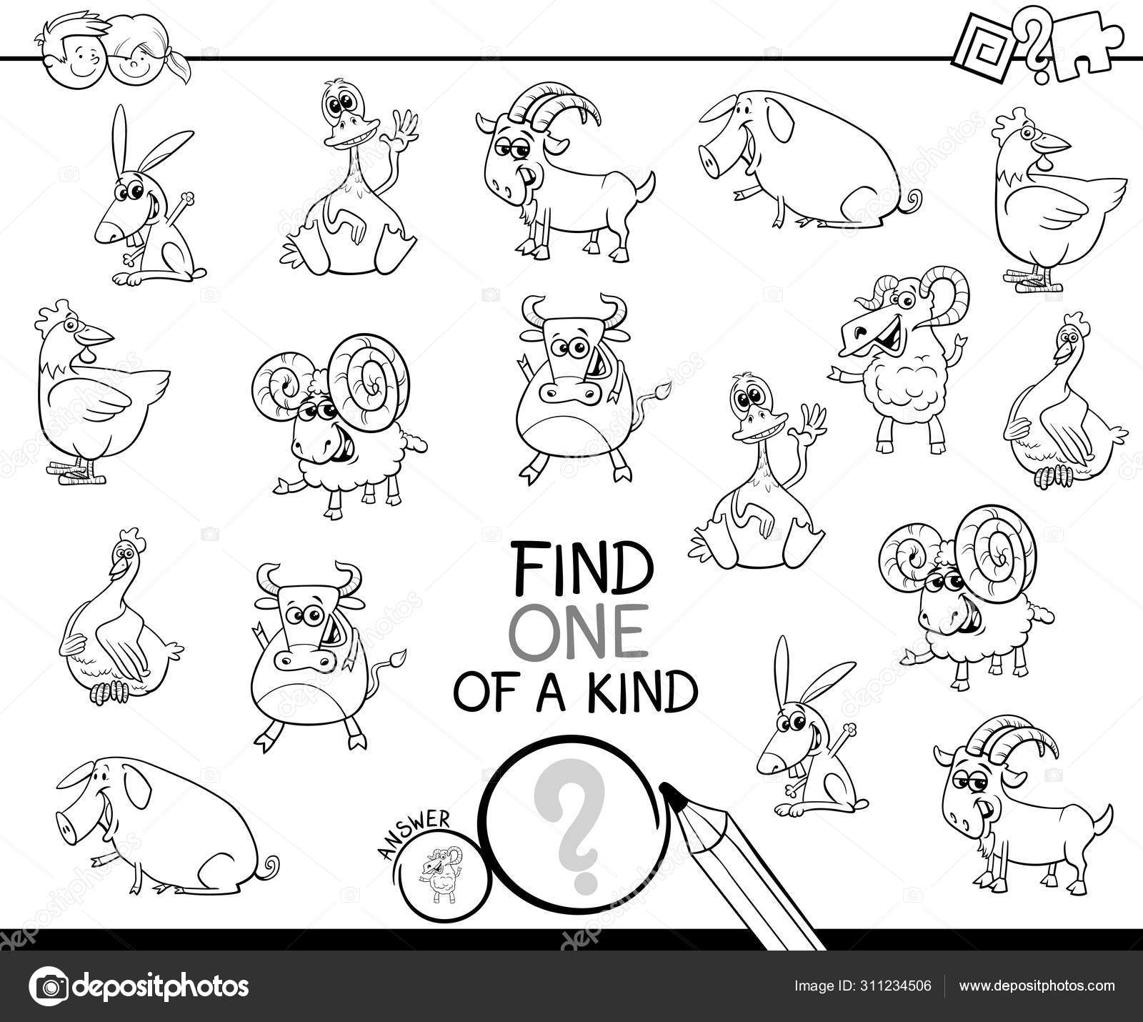 Download One Of A Kind Game With Farm Animals Coloring Book Stock Vector Image By C Izakowski 311234506