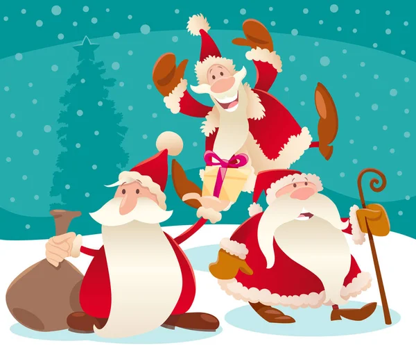 Christmas design with cartoon Santa Claus and snow — Stock Vector