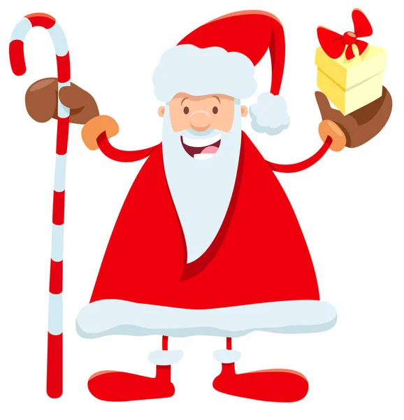 Drôle Père Noël personnage de dessin animé avec canne — Image vectorielle