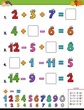 Çocuklar için matematik hesaplama eğitim çalışma tablosu