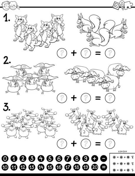 Además libro de color de tarea educativa con animales — Archivo Imágenes Vectoriales