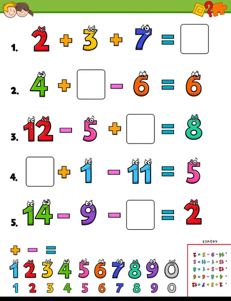 Cálculo de matemáticas hoja de cálculo educativo para niños — Vector de stock