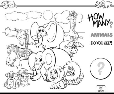 counting wild animals educational task color book clipart