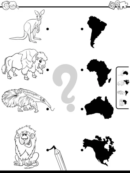 Match dieren en continenten taak kleurboek — Stockvector