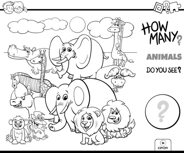 Contando animales salvajes tarea educativa color libro — Vector de stock