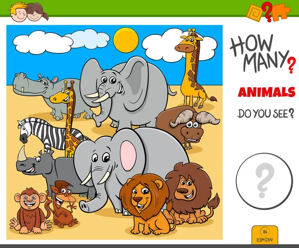Combien d'animaux tâche éducative pour les enfants — Image vectorielle