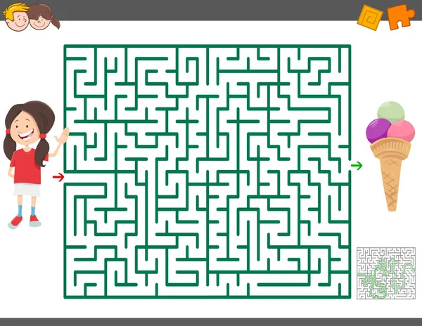 Jeu de labyrinthe avec fille de dessin animé et crème glacée — Image vectorielle