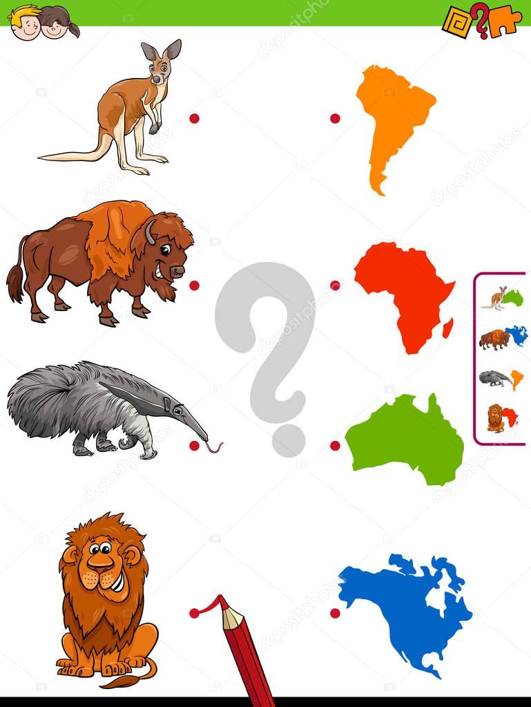 match animals and continents educational game
