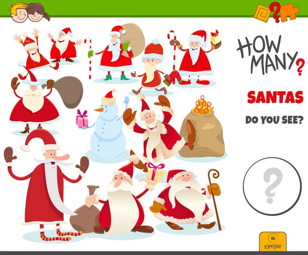 Cuántos personajes de Santa Claus juego para niños — Vector de stock