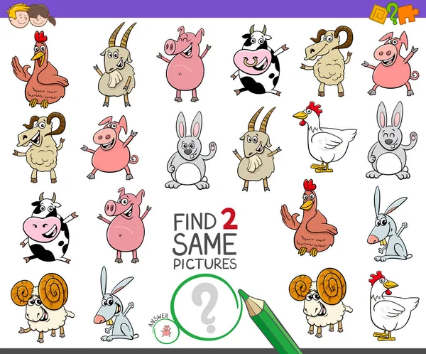 Find two same farm animals game for children — Stockový vektor