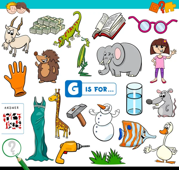 G es para las palabras tarea educativa para los niños — Vector de stock