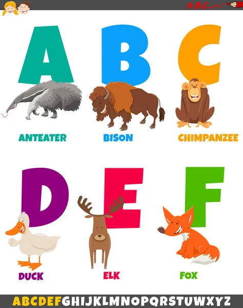 Cartoon alphabet set with animal characters — Stock Vector