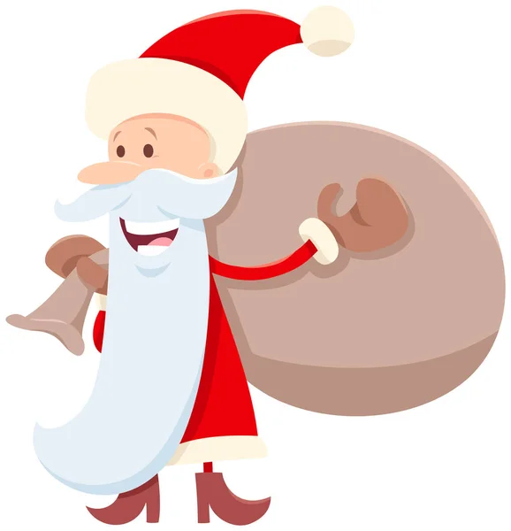 Lustige Weihnachtsmann-Cartoon-Figur mit Sack — Stockvektor