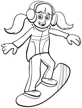 Snowboard kızı çizgi film boyama kitabı sayfası