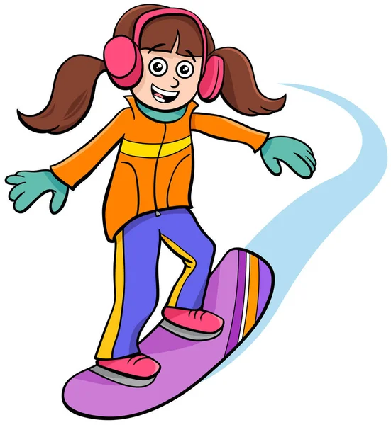 Snowboard Mädchen Charakter Cartoon-Illustration — Stockvektor