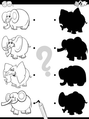 Fil karakterleri renk kitabıyla gölge oyunu