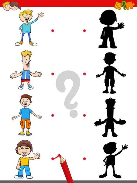 Jogo de sombra com desenhos animados meninos personagens — Vetor de Stock