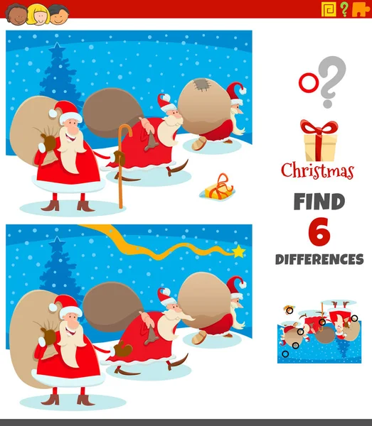 Juego de diferencias con los personajes de Santa Claus grupo — Vector de stock