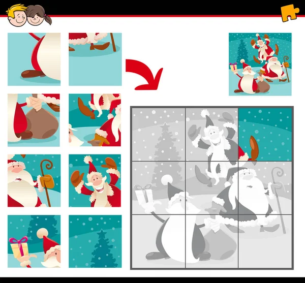 Rompecabezas con personajes de dibujos animados de Santa Claus — Vector de stock