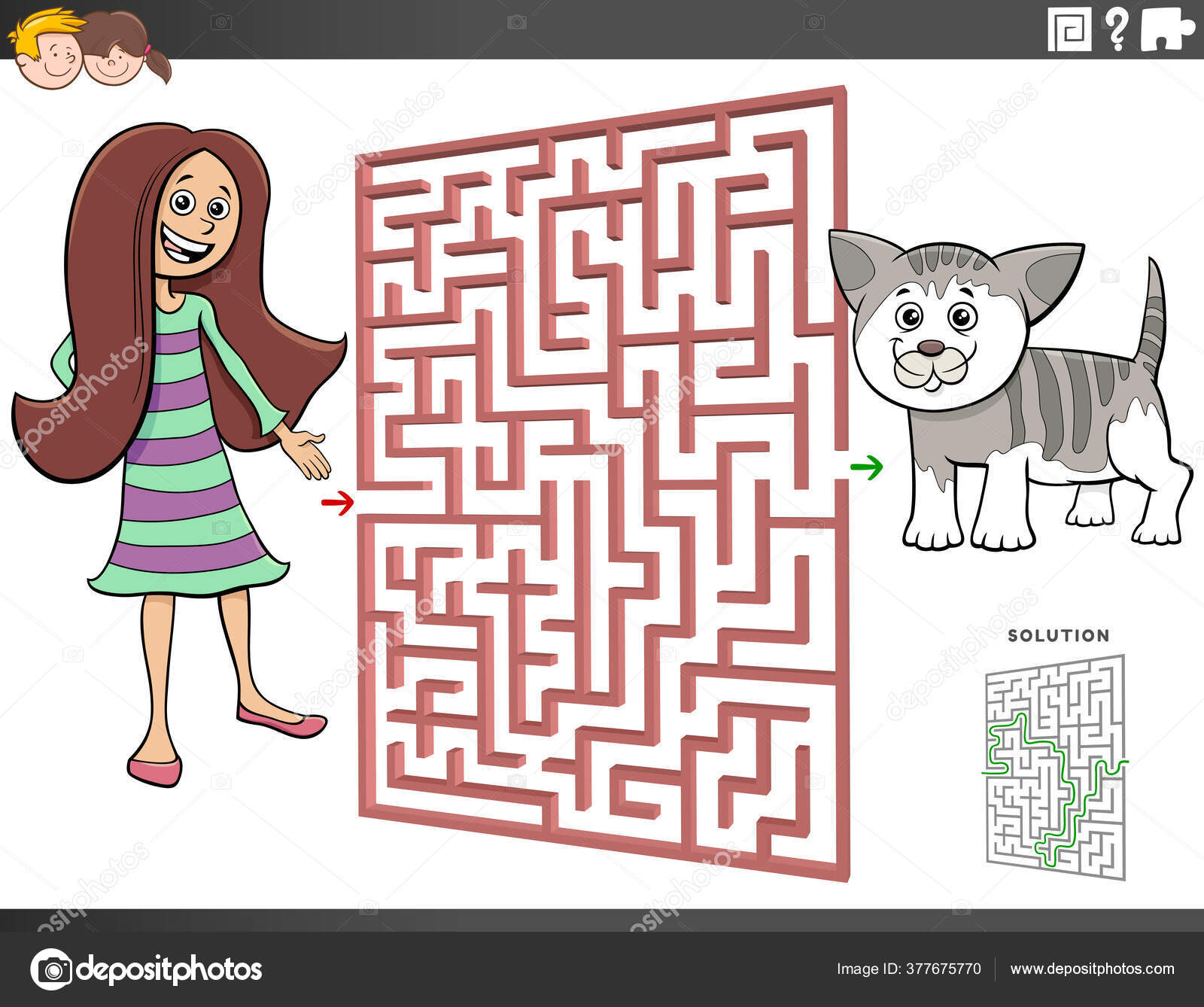 Labirinto de vetores, jogo educacional de labirinto para crianças