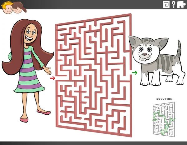 Cartoon Illustration Von Pädagogischen Labyrinth Puzzle Spiel Für Kinder Mit — Stockvektor