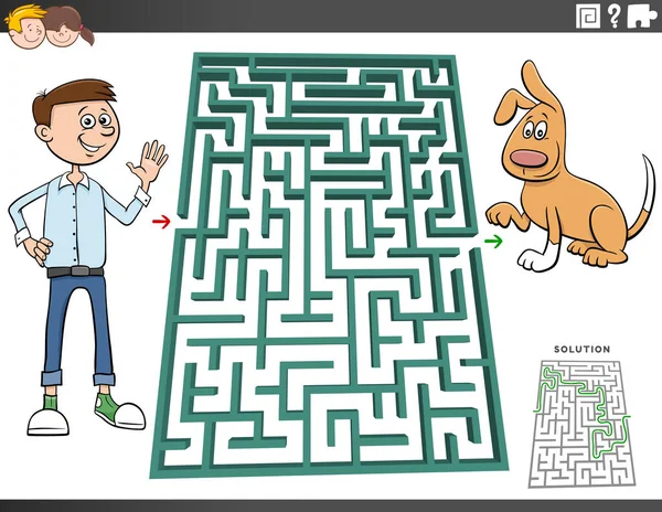 Cartoon Ilustrace Vzdělávací Bludiště Puzzle Hra Pro Děti Dospívající Chlapec — Stockový vektor