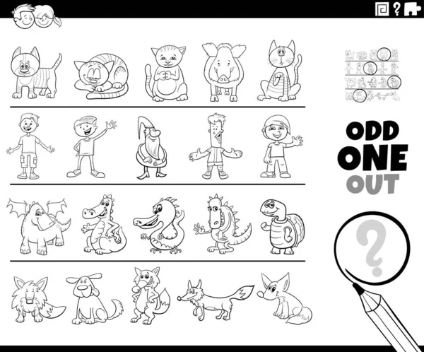 Ασπρόμαυρη Εικονογράφηση Κινουμένων Σχεδίων Του Odd One Oute Picture Row — Διανυσματικό Αρχείο